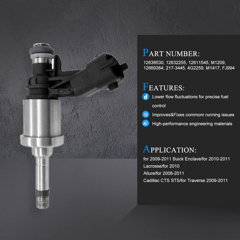 PANGOLIN 12638530 FJ994 Fuel Injector Common Rail Injector 6PCS for 2009-2011 Buick Enclave  for 2010-2011 Lacrosse  for 2010 Allure  for 2008-2011 Cadillac CTS STS  for Traverse 2009-2011 3.6L Parts - Image 2